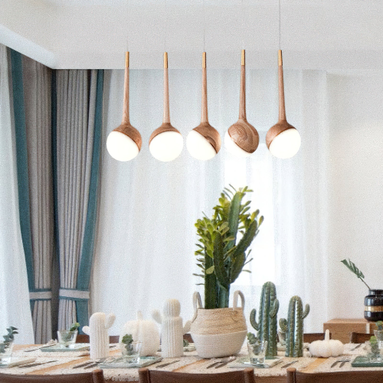 Mossy Drop Wooden Pendant Light