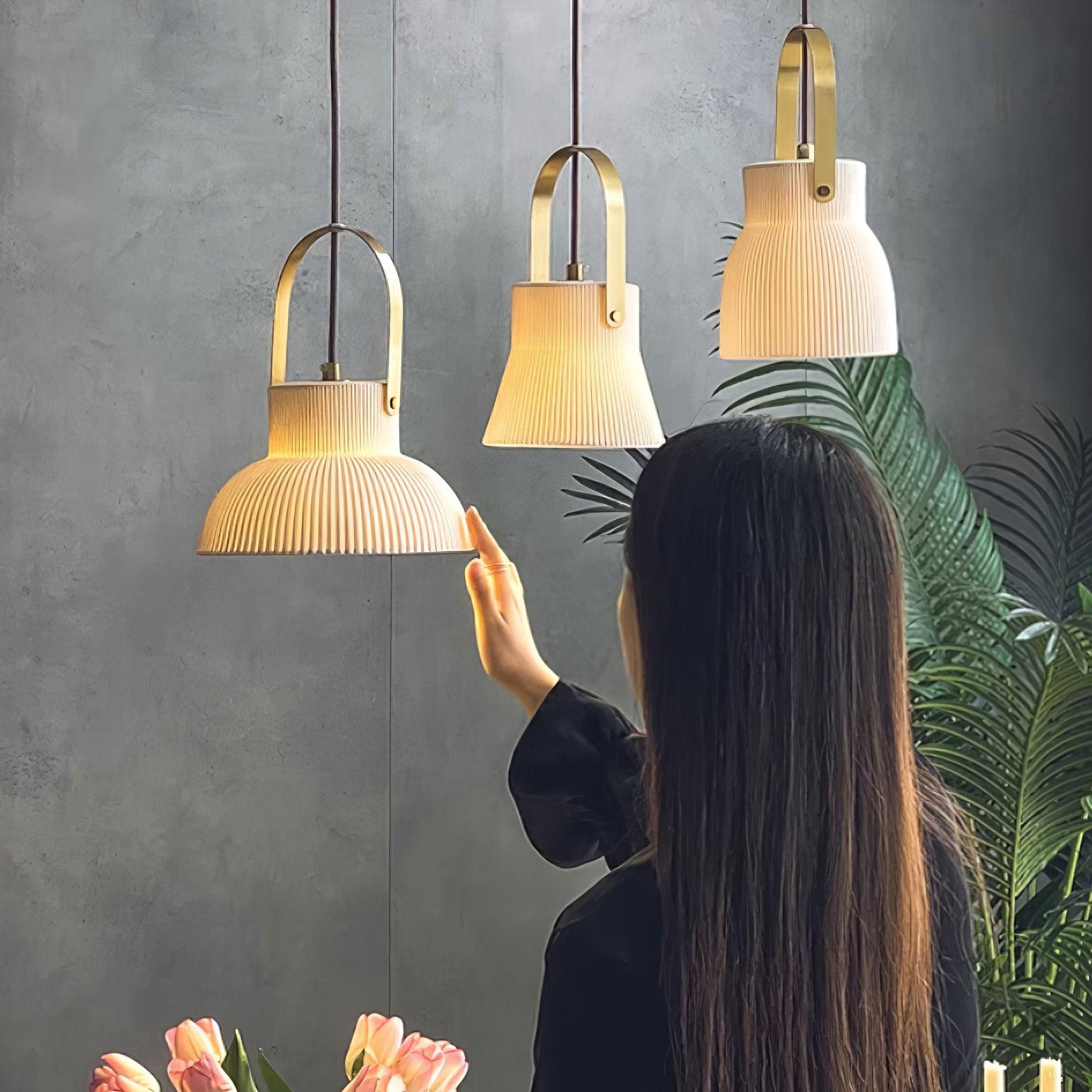 Ceramic Ribbed Pendant Light