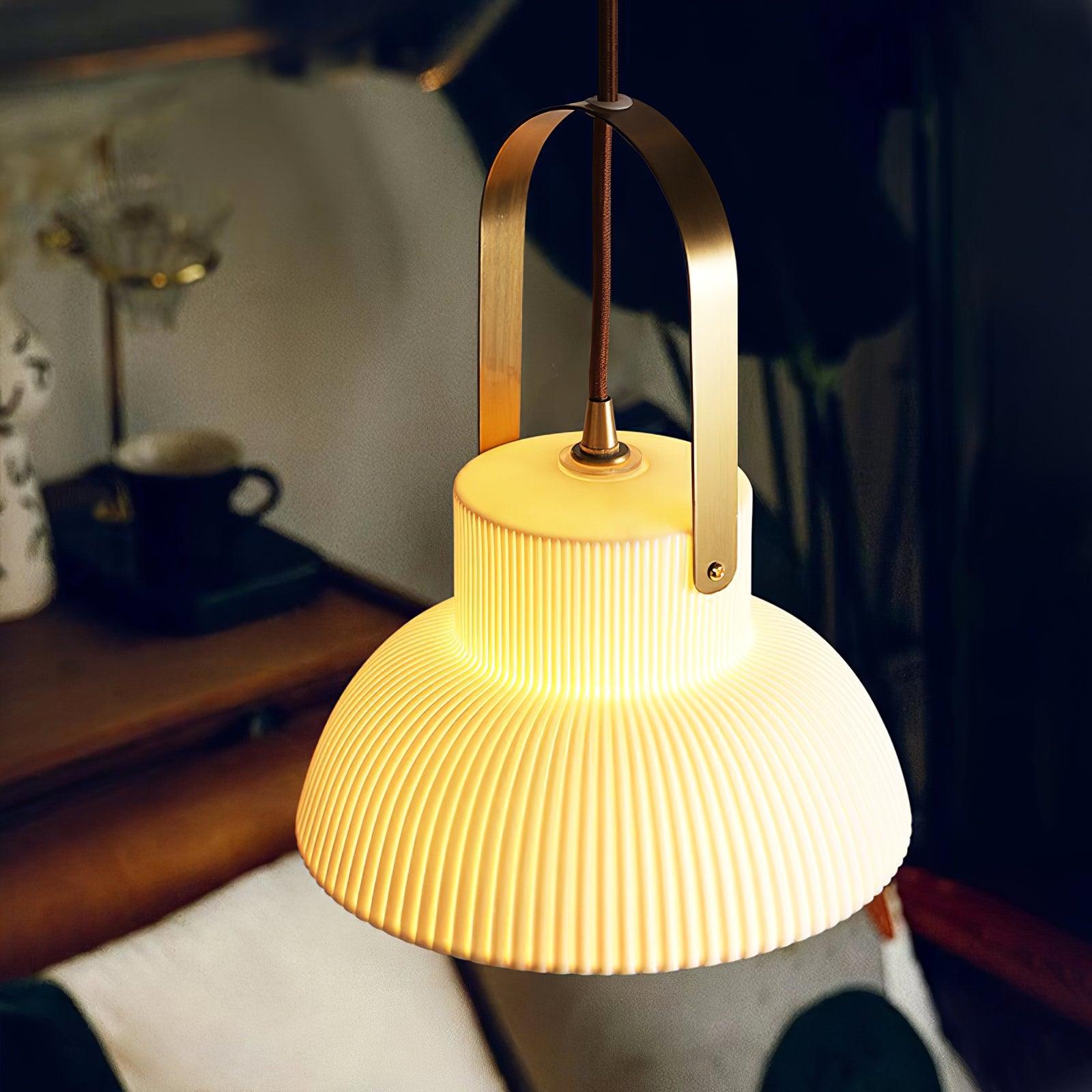 Ceramic Ribbed Pendant Light